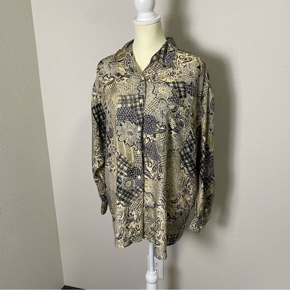 Vintage Details Express 100% Silk Button Front Floral Paisley Blouse Women's LG - Picture 5 of 16